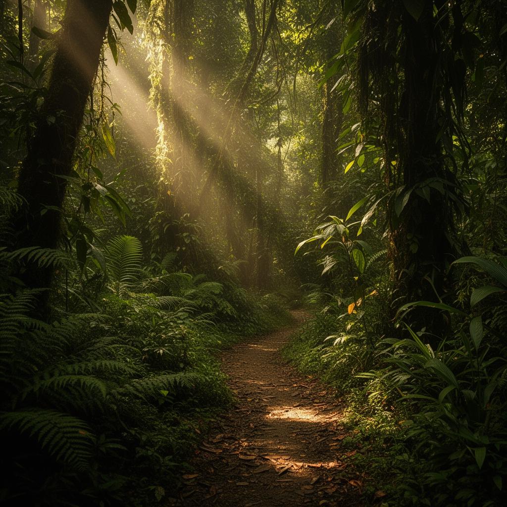 Sunlight through the Costa Rica rainforest canopy